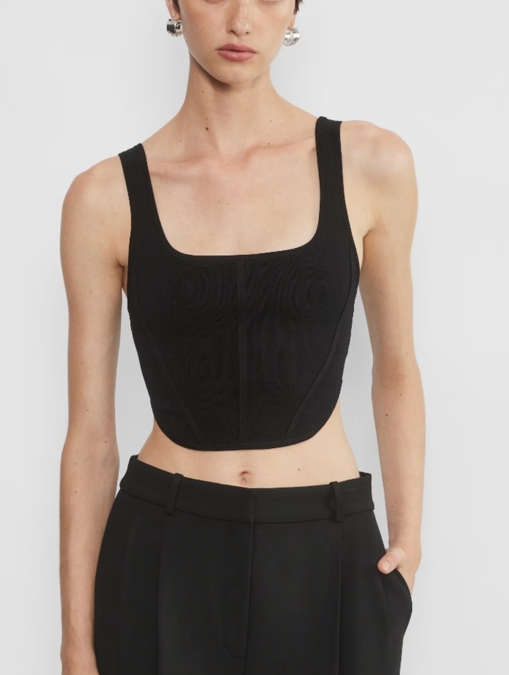 Aritzia Babaton Sculpt Knit Bustier Cropped Tank Black Minimalist Size Small